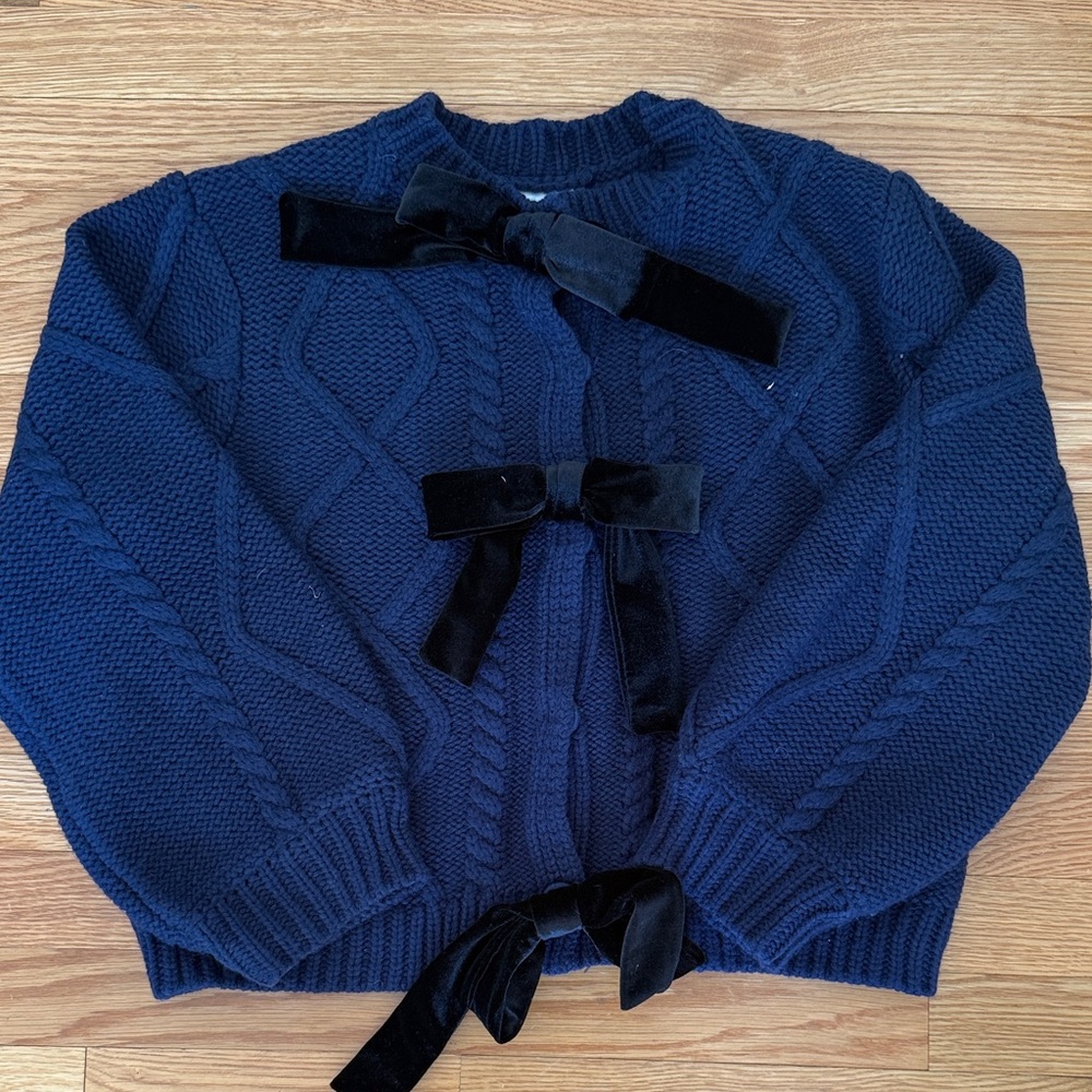 Hyacinth House Navy Blue Sweater with Velvet Bows S